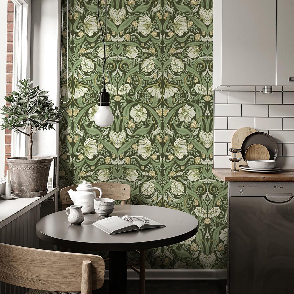Green Boho Floral Peel And Stick Wallpaper Waterproof Symmetrical Flower Self Adhesive Wall Decor Removable PVC Cabinet Sticker