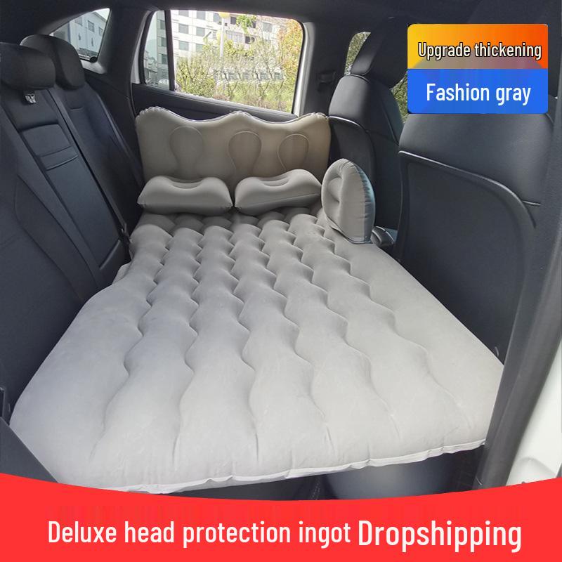 Universal Inflatable Car Mattress - Portable Folding Flocked Bed for Back Seat, SUV, and Sedan Trunk