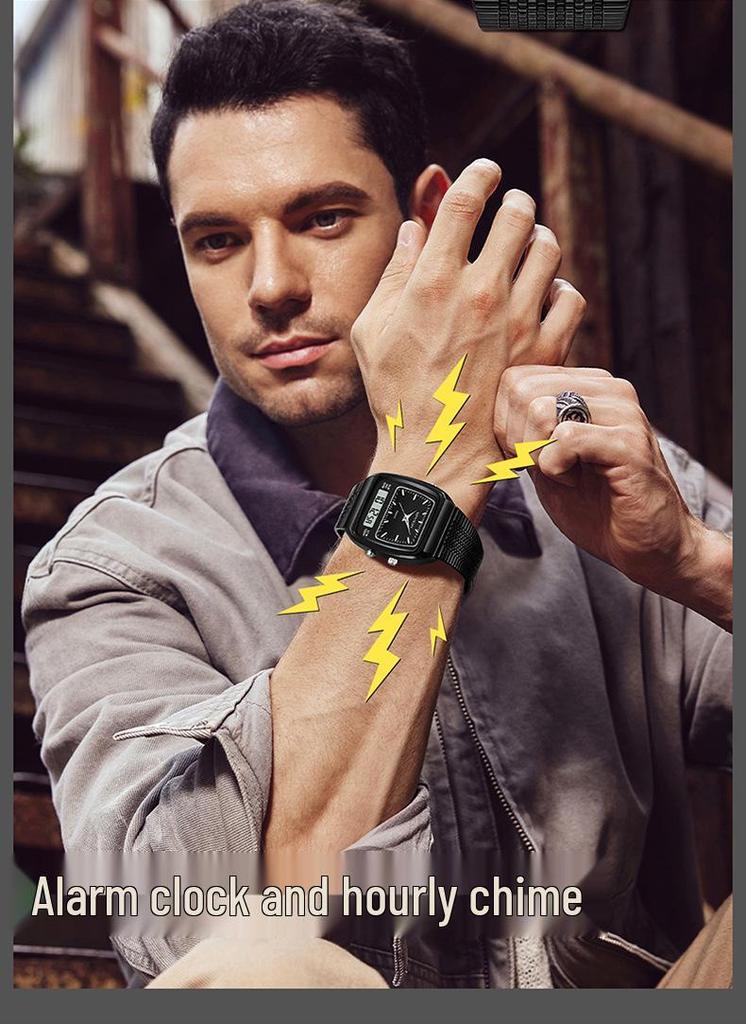 SANDA Men's Steel Band Dual Display Watch with Multi-Time Zone, Night Glow, and Waterproof Features