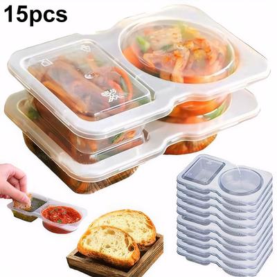 Double Compartment Transparent Dressing Containers Reusable Stackable Storage Snack Containers Leakproof for Home School