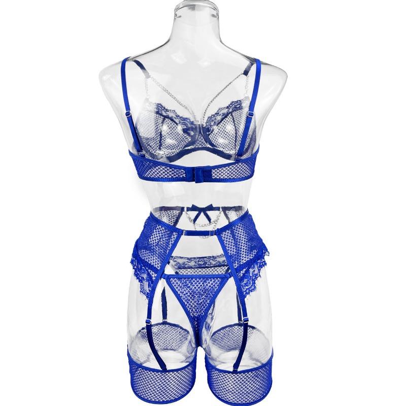 Women Sexy Lace Bra Garter Set With Chain Bow