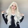 Milky white center-parted long curly hair wig made of synthetic fibers