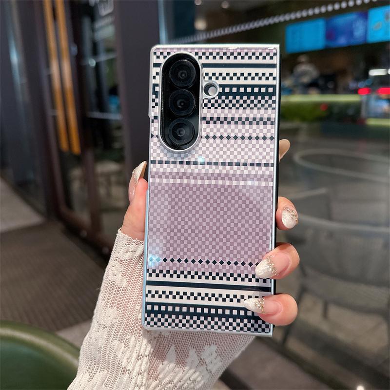 

Cute Vintage Striped Geometric Glass Phone Case For Samsung Galaxy Z Fold 7 6 5 Foldable Shockproof Protective Cover For Women For Z Fold7