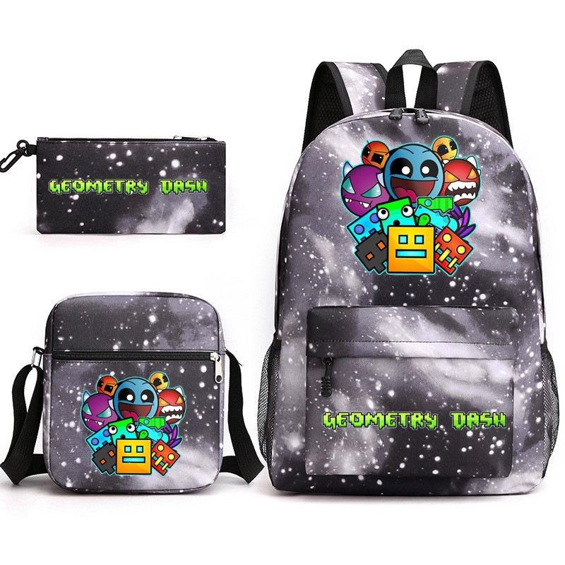 Large Capacity Schoolbag with Shoulder Strap; Student Three-piece Pencil Case Set