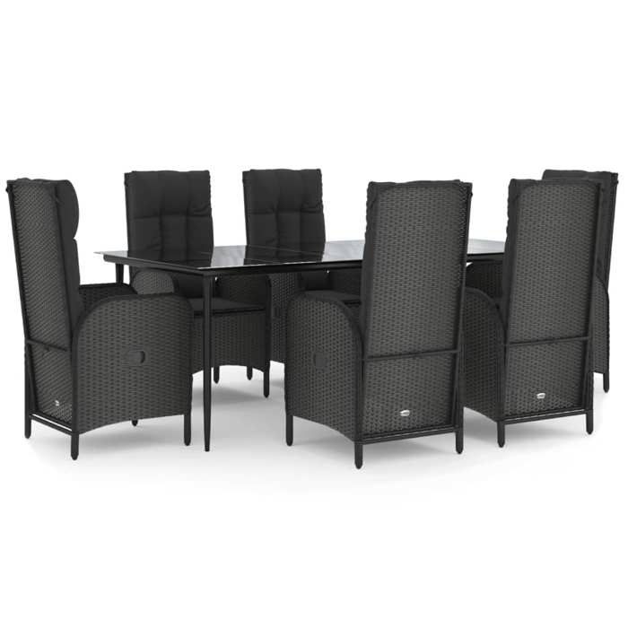 VidaXL Garden Dining Set Cushions 7pcs Black Wicker, Dining Set, Dining Set 3185173