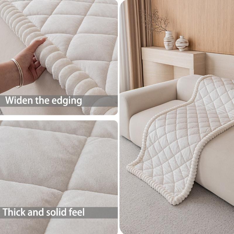 White Diamond Patterned Sofa Cushion Short Plush Thick Sofa Cover Anti Cat Scratch Anti Slip One-piece Straight Sofa Towel Four Season Universal