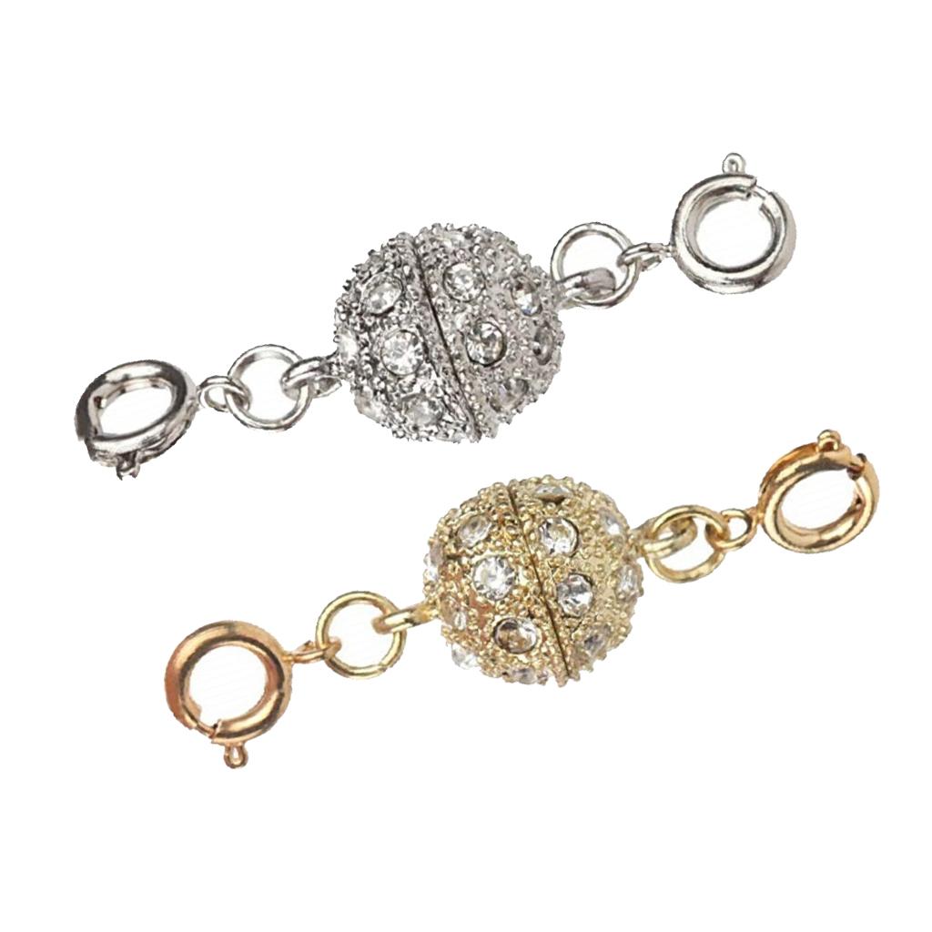 2 Sets Magnetic Lobster Clasps Kit, Rhinestone Ball Clasps, Perfect for Jewelry Necklace