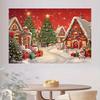 A Festive Christmas Village Background with Snow Scenes Decorative Trees and Gingerbread Houses - Polyester - Birthday Party
