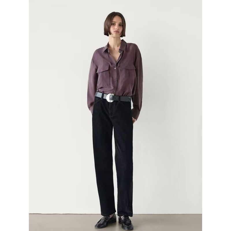 MD Women's French Style Young Commute Style Fancy Purple Silk Satin Texture Long Sleeves Shirt 05196670611
