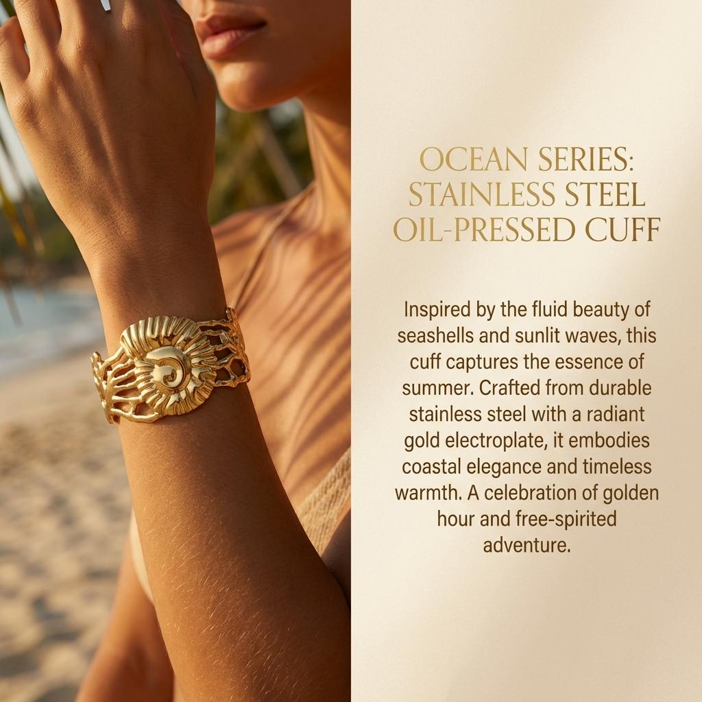 Vintage Textured Conch Stainless Steel Bangle For Women Marine Style Waterproof Cuff Bracelet Jewelry