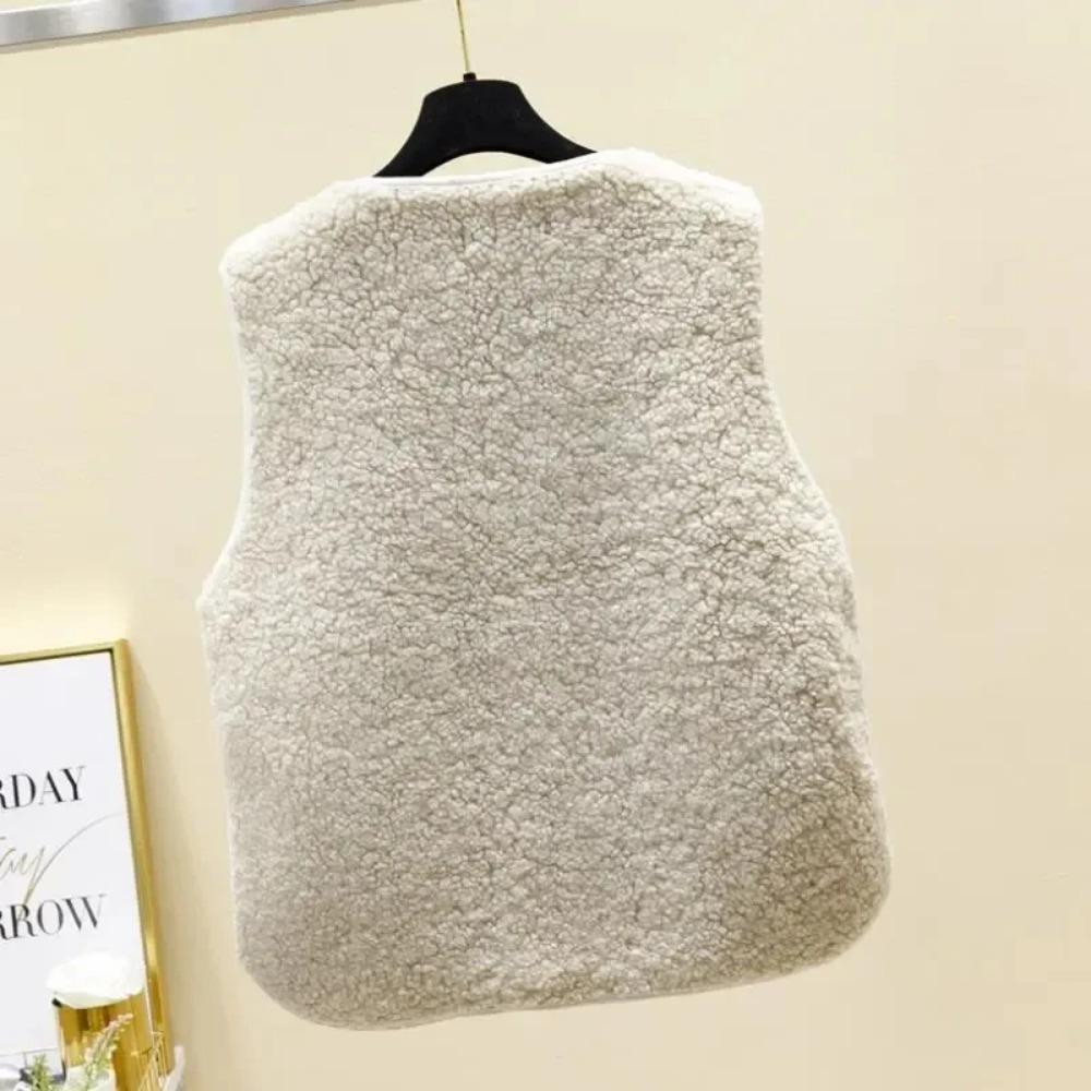 Lamb's Fleece Vests Jacket Spring Autumn Women Button Waistcoat Winter Warm Fleece Sleeveless Outwear