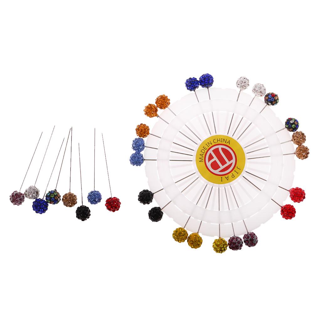 30pcs Colorful Crystal Hijab Scarf Pins Tailor Sewing Snag-Free Pins Brooch Hijab Pins with Safty Caps