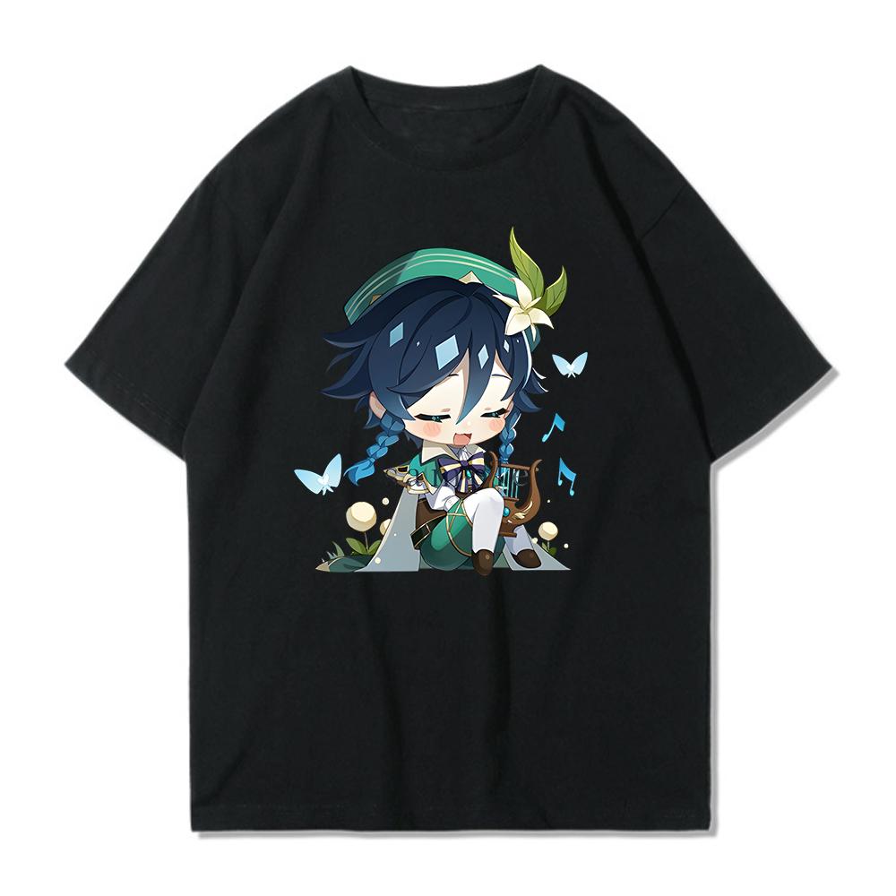 Genshin Impact Tshirt 100% Cotton T-shirt Kawaii Cartoon Clothes Women Fashion Tops Summer Short Sleeve Clothing Venti Print Tee