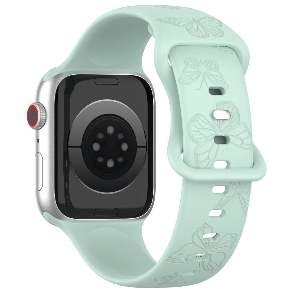 Compatible Apple Watch Band: Laser-Engraved Butterfly, 8-Shaped Buckle, Sporty Silicone Design for iWatch S8