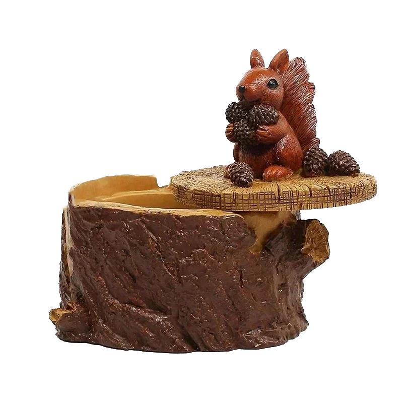 Animal Cartoon Squirrel, Hedgehog, Owl Animal Ashtray, Peeling Tree Stump Ashtray Suitable For Home, Office And Hotel Decoration