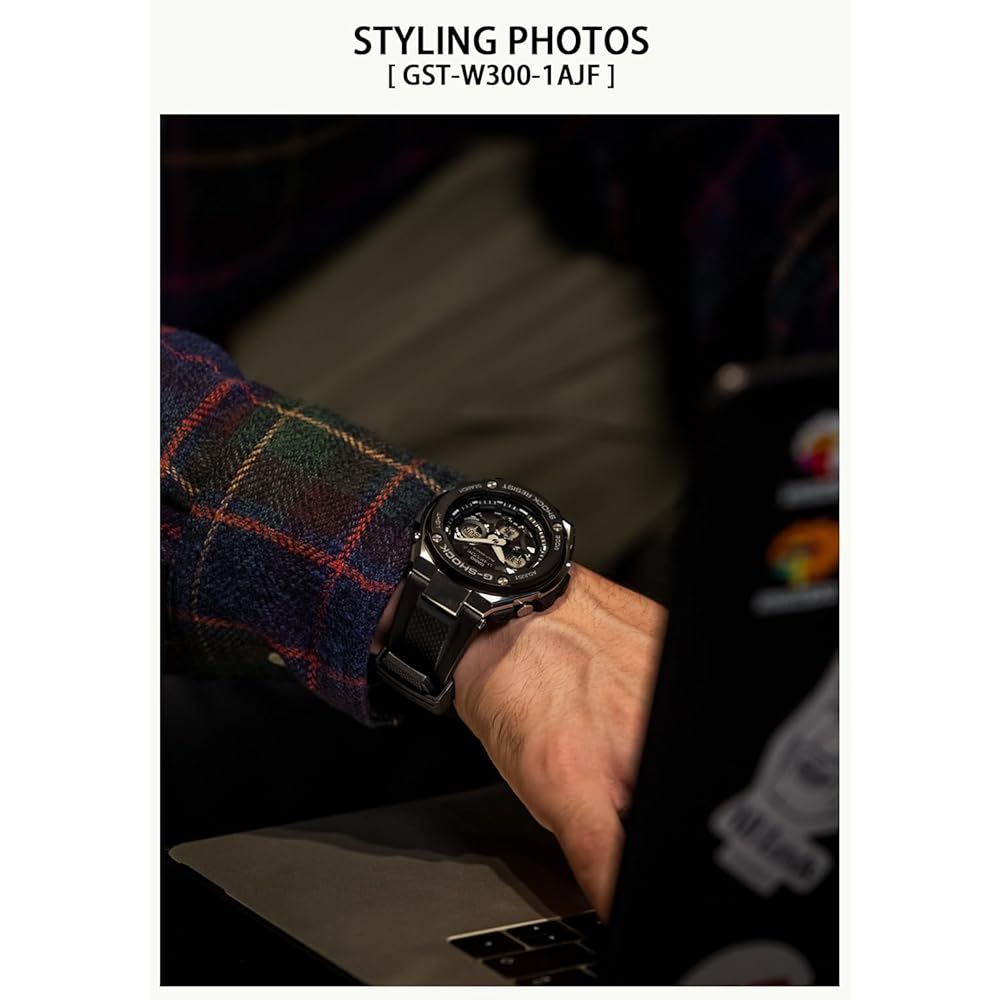 Casio G-Shock G-Steel Solar Radio Men's Watch GST-W300G-1A1JF Black Resin Case 200m Water Resistant