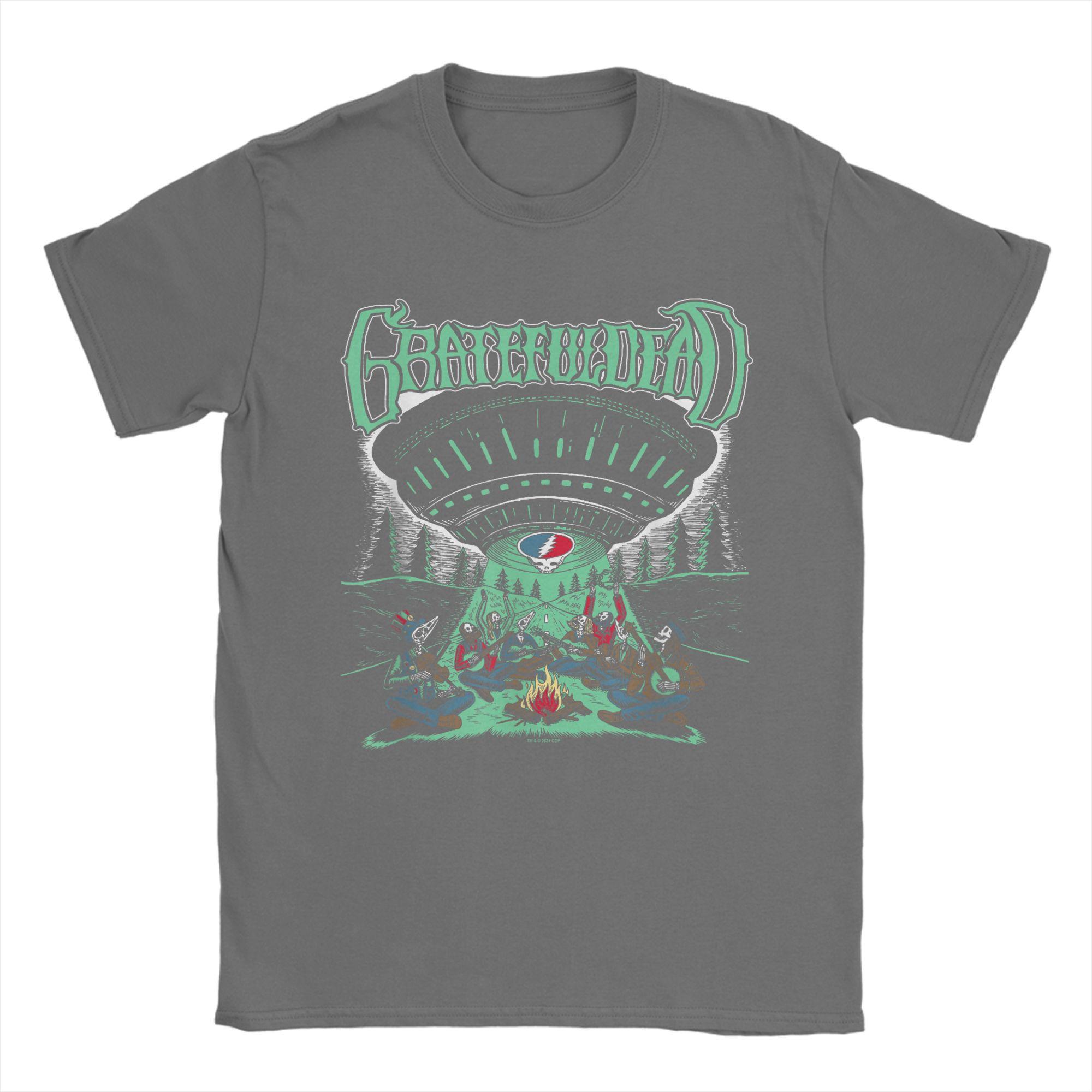

Men T-Shirts Gratefully Rock Band Dead Creative Pure Cotton Tee Shirt Skeletons Aliens Camping T Shirt Crewneck Tops 4XL 5XL 6XL 3XL