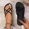 Fashion Ladies' Chic Summer Flip Flops - Fashionable Black Foot On Thong Slippers, Anti Slip EVA Sole, Comfortable Flat Bottomed Beach S