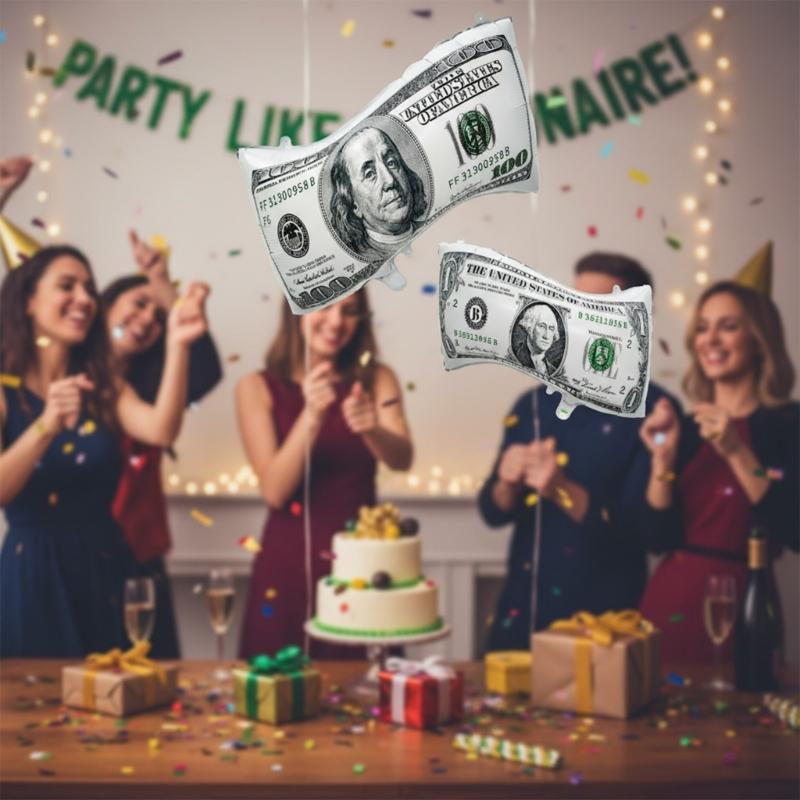 Double Sided Aluminum Foil Balloons Modern Money Designs for Birthday and Financial Party Decorations