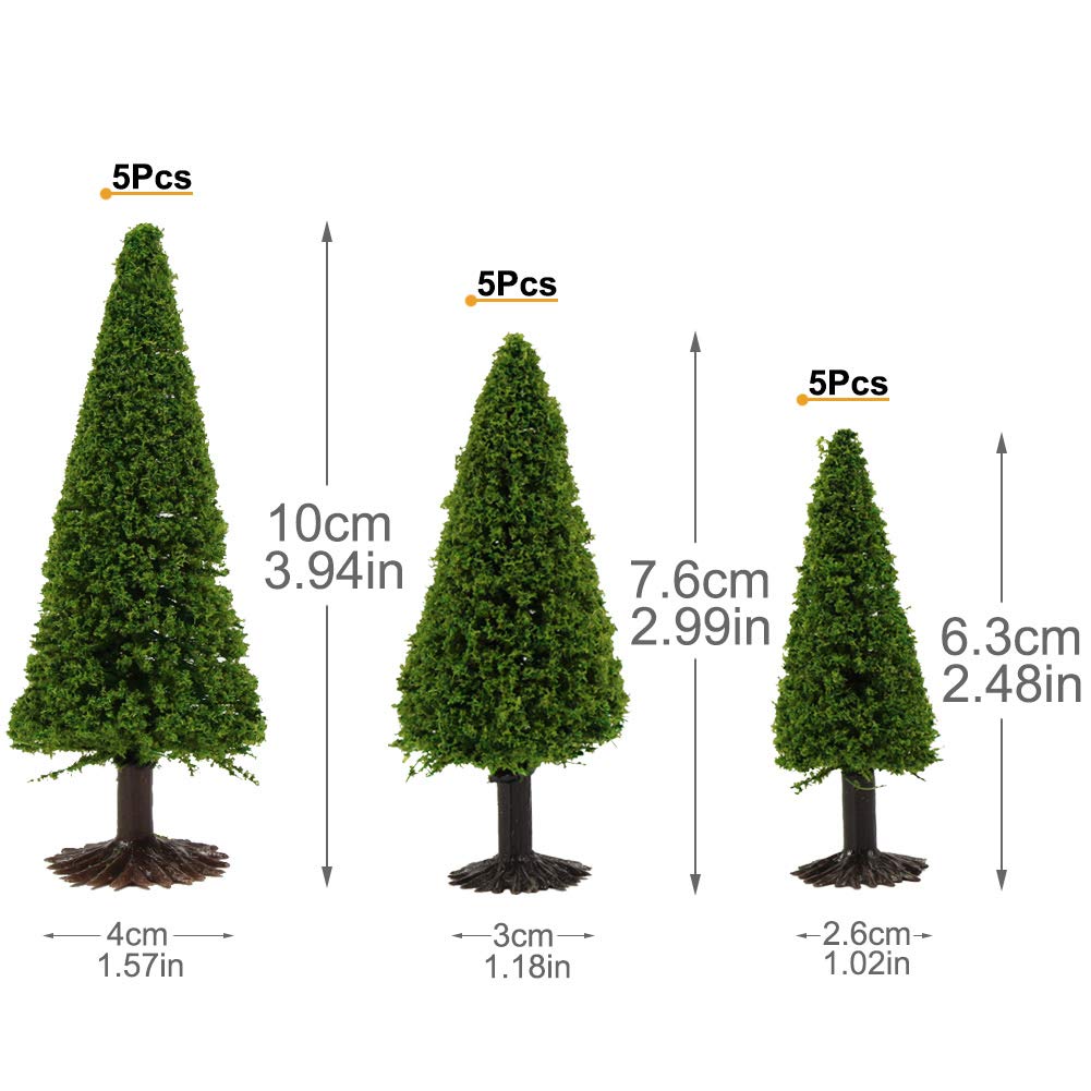Scenery Collection Tree Model Tree 6-10cm 3 Size Mix 15 Trees + 8 Cow Models for 187 HO Gauge Landscape Miniature Garden Railway Model Building Model
