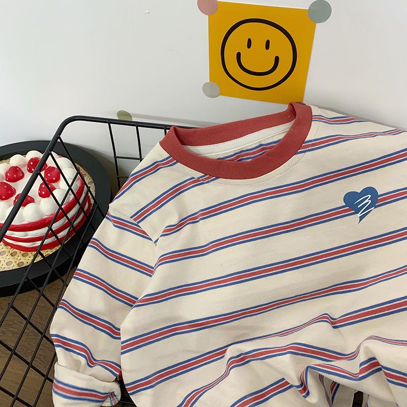 

Модная весенняя футболка с сердечком: Милый, Дышащий, Хлопковый Топ с Длинным Рукавом для Мальчиков. 120cm