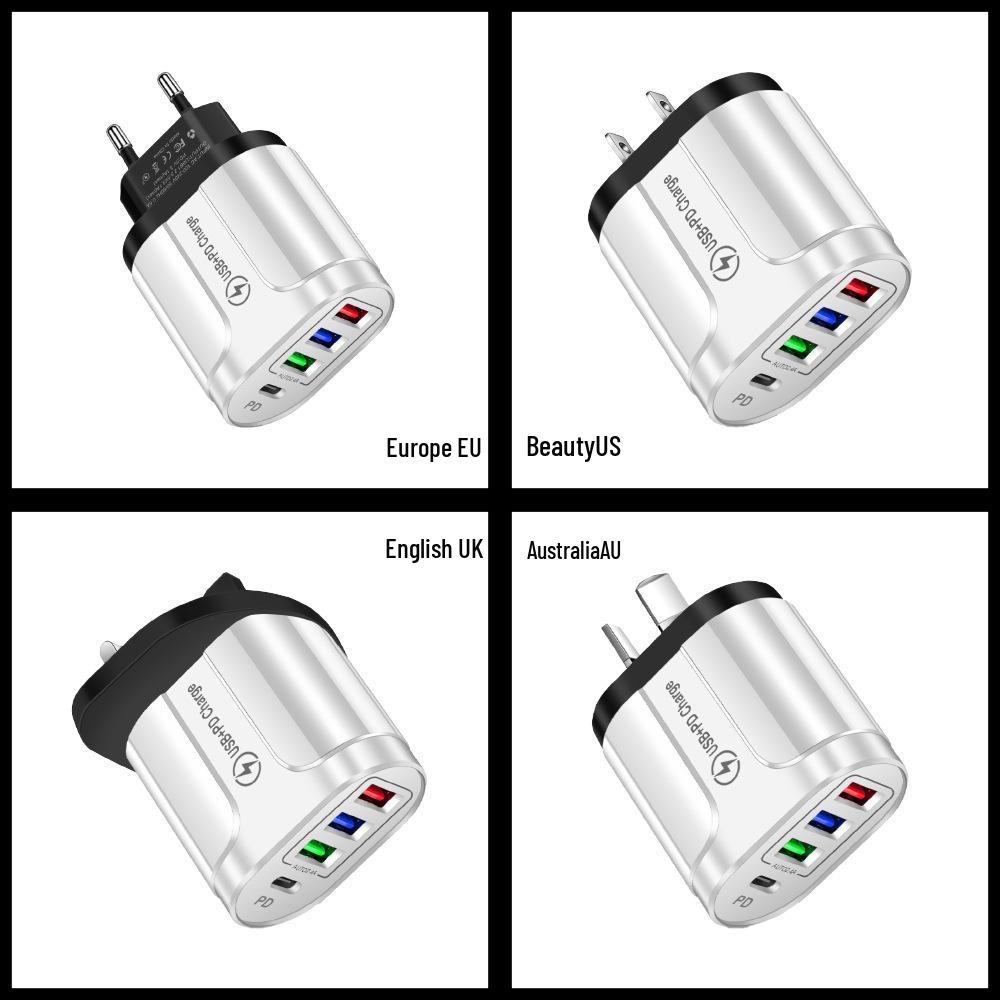 3-Port USB + Type-C Home & Travel Charger, EU/UK Standard, 5V/2.4A, New Model