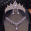 Princess Crown Bridal Jewelry Sets for Girls Blue Tiaras Choker Necklace Sets Bride Wedding Dress Prom Jewelry Accessories