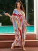 EDOLYNSA Plus rozmiar Kaftan artystyczna wielokolorowa letnia długa sukienka plażowa kobiety Homewear strój narzutka na kostium kąpielowy luźny kaftan