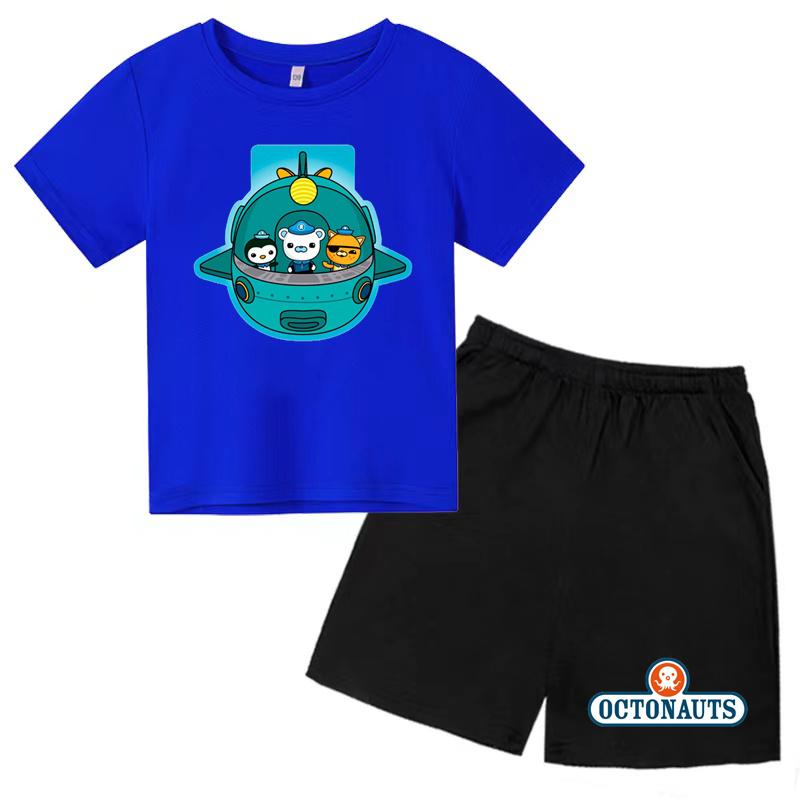 Kids Summer Cartoon Animated Print Set Summer Sports Set T-shirt + Shorts Charming 2-piece Outdoor Wear for Boys and Girls