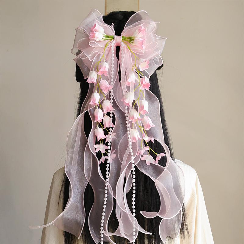 Mesh Bow Hairpin Children's Mori Princess Hair Accessories Hairpin Girls Ribbon Braided Hair Headgear