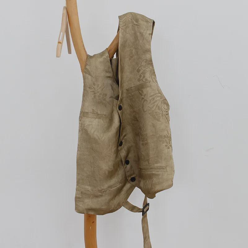 Spring/Autumn Women's Vest Suit: Silk Linen Blend with Jacquard, Long Midi Skirt B0203