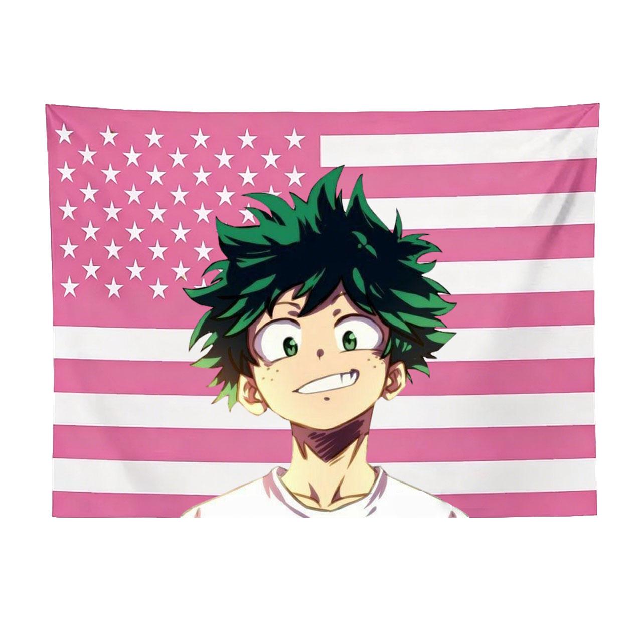 

Моя геройская академия Деку Розовый Американский Флаг Гобелен Аниме Настенный Декор Плоская Печать Спальня Общежитие Баннер Подарок для Фаната MHA 74x94cm(29x37in)