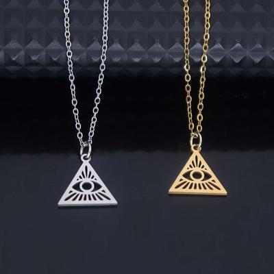Stainless Steel Evil Eye Pendant Triangle Necklace - European & American Fashion