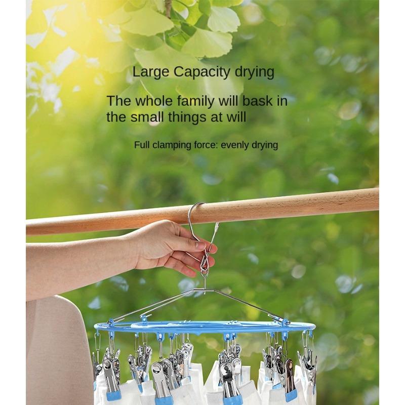 Air Drying Tool Balcony Stainless Steel Household Circular Clothes Hanger with Multiple Clips for Hanging Socks and Multifunctional Underwear Clip