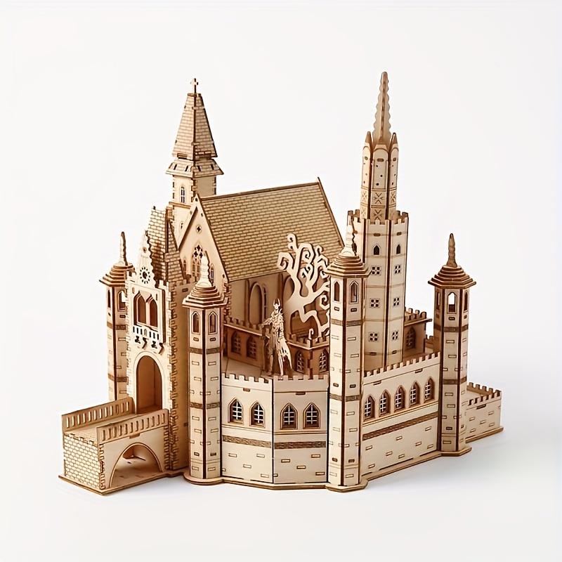 3D Wooden Castle Model Kit Creative Desk Decor Home Ornament Lost Castle Relax Adult Puzzle Brown