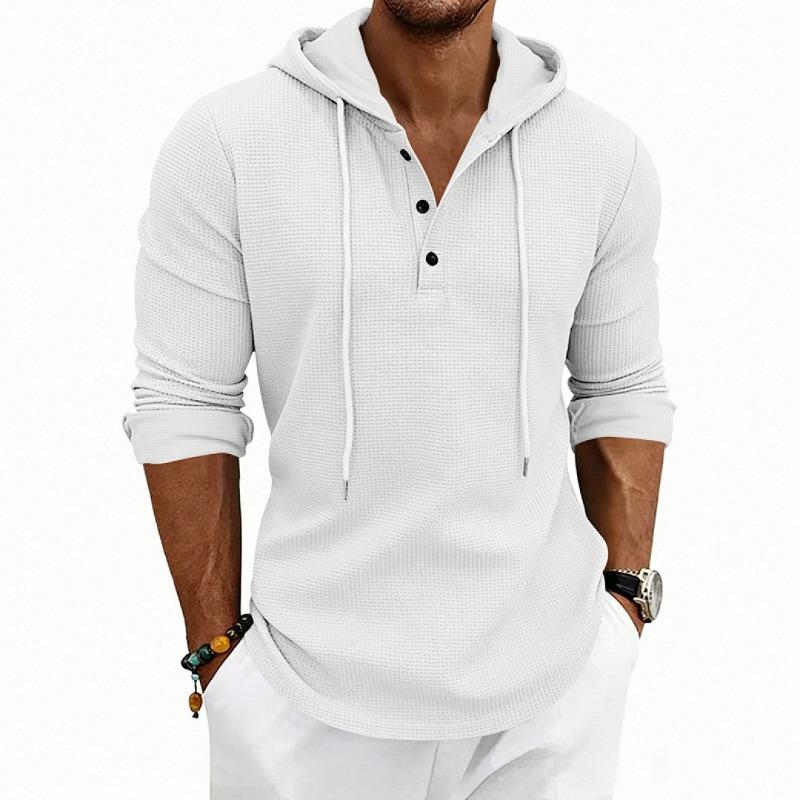 Men's Daily Loose Casual Retro Hooded Henley Long Sleeve T-shirt