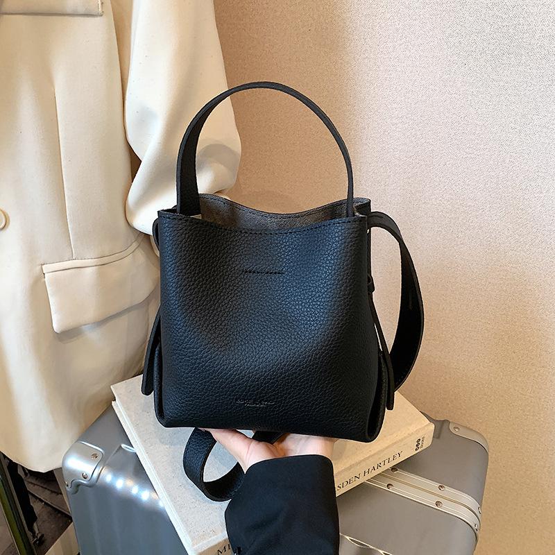 Lychee pattern handbag women's 2025 new trendy Korean niche bucket bag versatile ins shoulder messenger bag