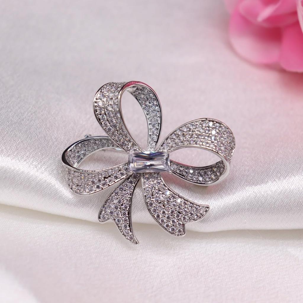 Zircon Ribbon Flower Brooch Crystal Flower Corsage Sparkling Diamond Flower Chest Decoration Gift for Mothers Such As Entrance Ceremonial Ceremonies,