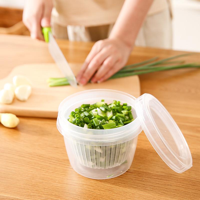 Round Double-Layer Sealed Fresh-Keeping Box for Scallions, Ginger, Garlic with Drain