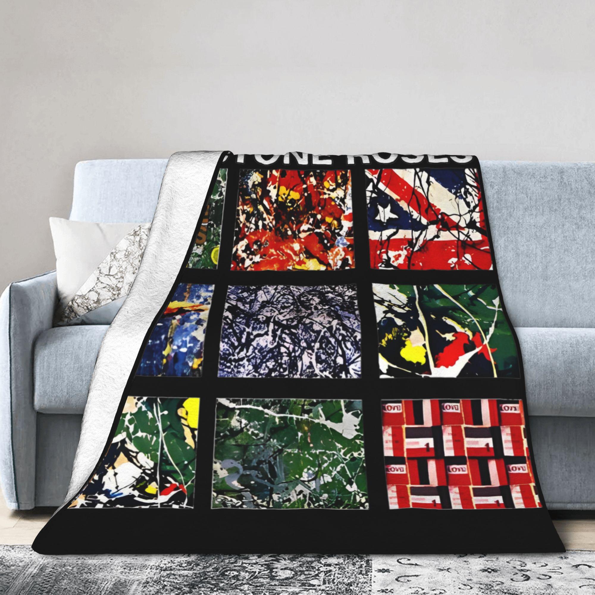 Panika Chen Unisex Coral The Stone Roses Logo Fleece Plush Throw Blankets English Rock Band For Bedding Throws Knitted Blanket Travel Ultra-Soft
