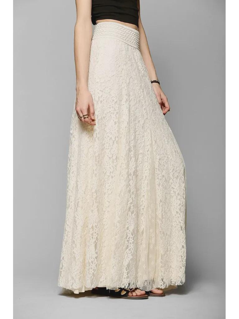 European & American Style Slim Fit High Waist Hollow Lace Mid-Length Swing Skirt