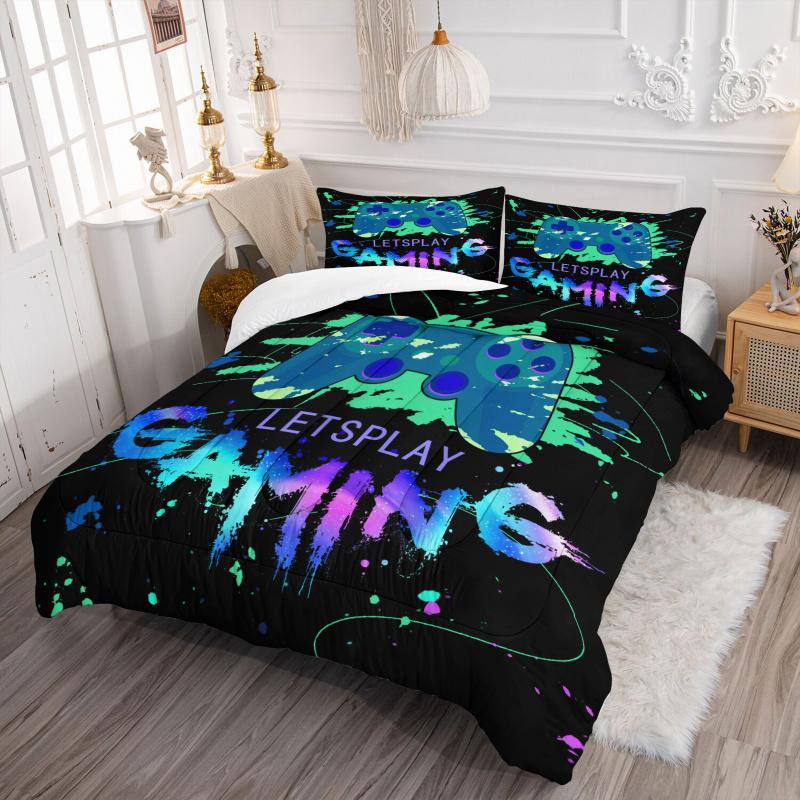 Gamepad Print Quilted Quilt Set, Soft and Comfortable Bedding Set, Perfect for Gamer Room Decor, Universal for All Seasons