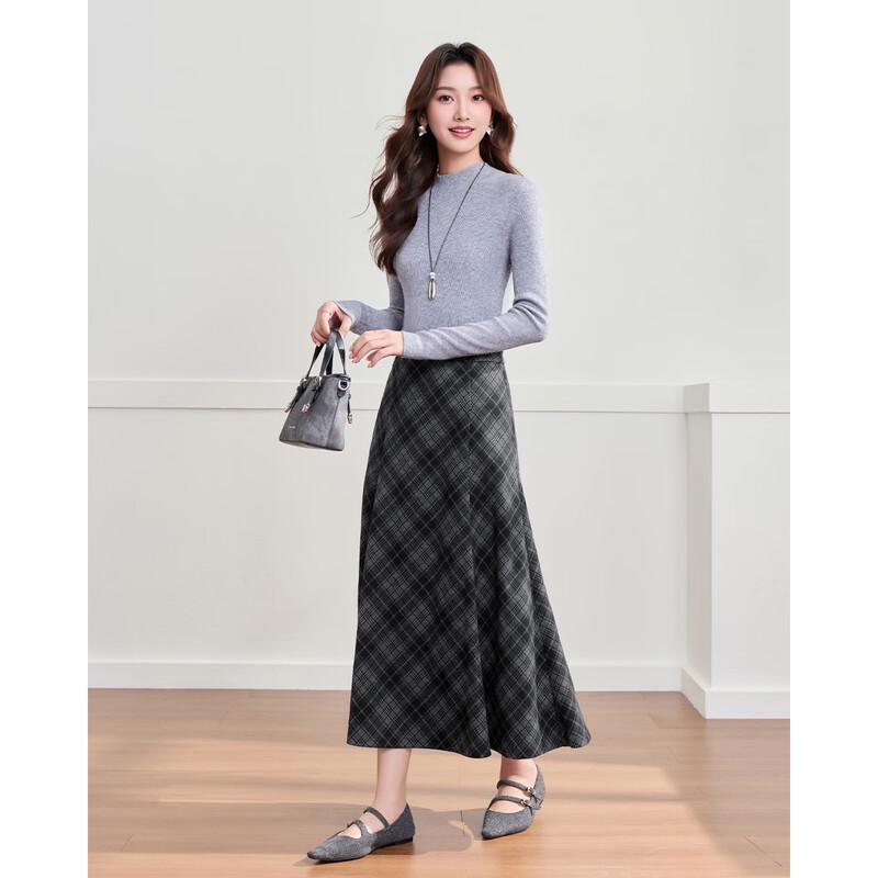 IEF Vintage Plaid A-Line Midi Skirt