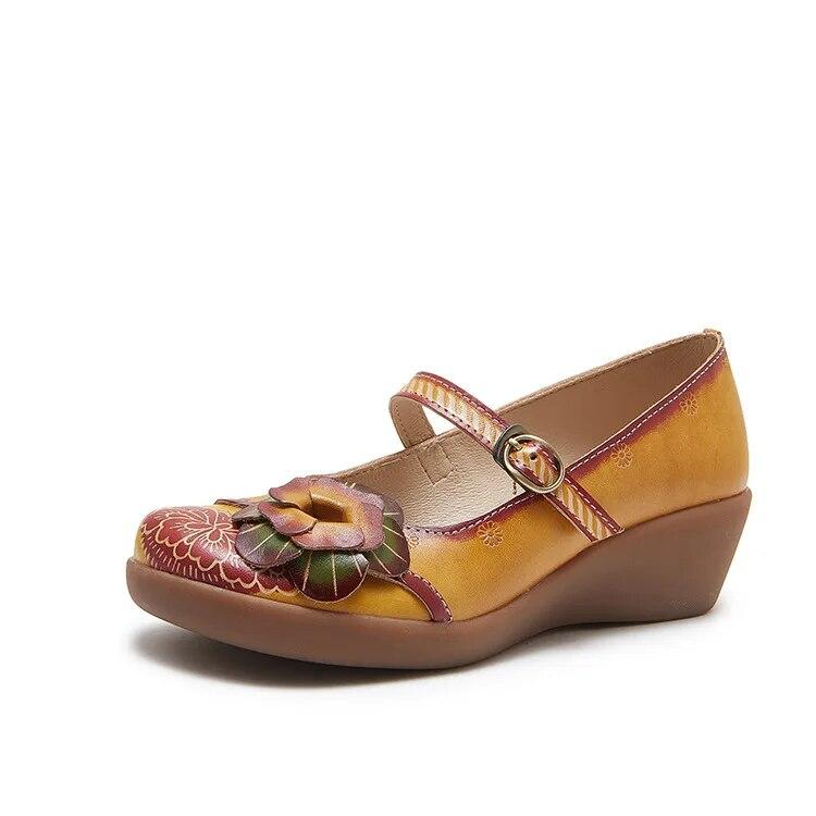 

Johnature винтажные сандалии на танкетке с цветочным принтом, удобная женская обувь ручной работы из натуральной кожи в этническом стиле 39 жёлтый