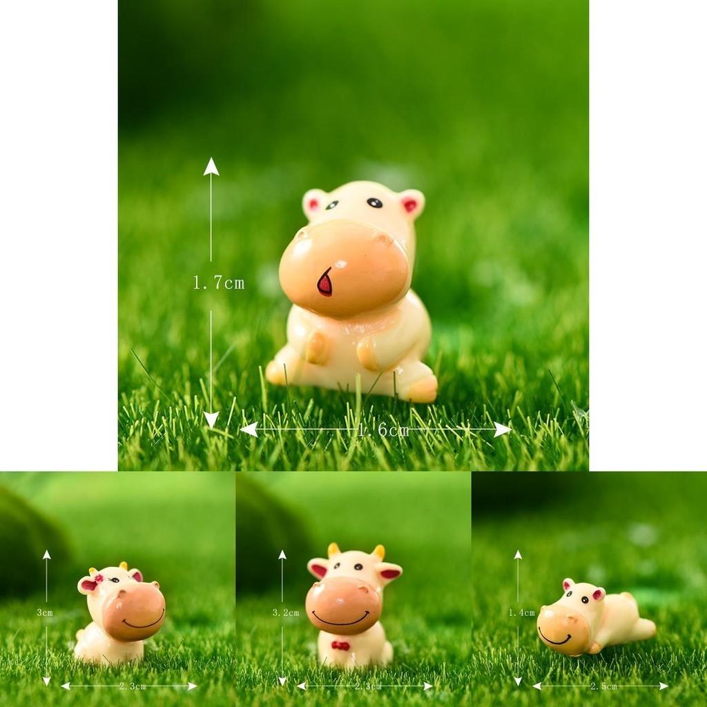 Cute Resin Ox Figurine Cartoon Style Diy Miniature Animal Decoration Set