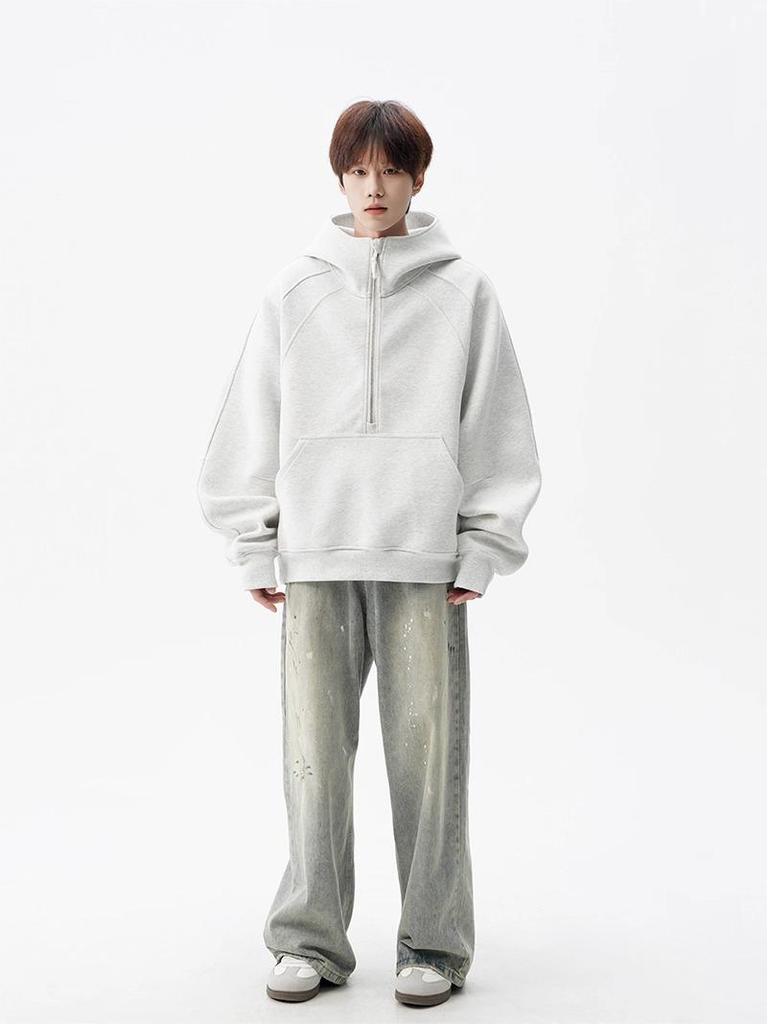 Men's High Street Half-Zip Hooded Sweatshirt - Autumn/Winter Casual Loose Fit Hoodie
