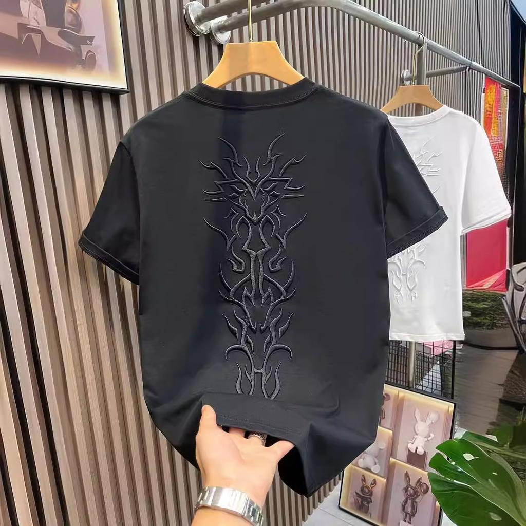 Sommer Top Mode Stickerei Neutral Kurz O-Ausschnitt Lässig Hip Hop Schwere Textur Baumwolle Ins Locker Herren T-Shirt