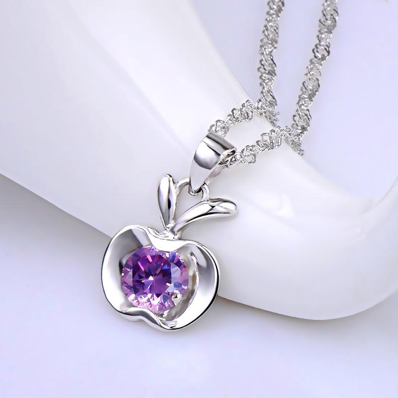 Silver Crystal Fruit Pendant Necklace for Women - Short Fashion Jewelry Christmas Gift