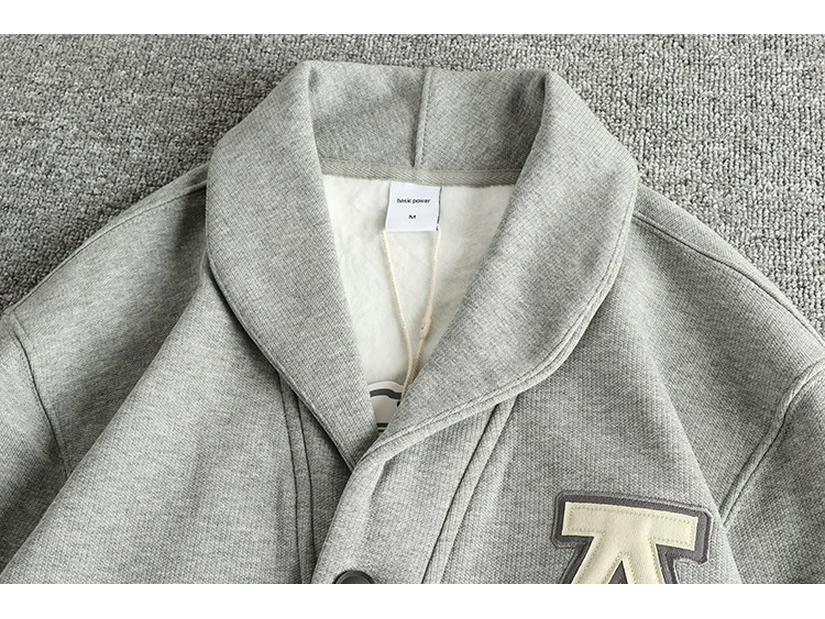 Men's Velvet Embroidered Mandarin Collar Hoodie Jacket - Heavyweight, Warm, High Street Style