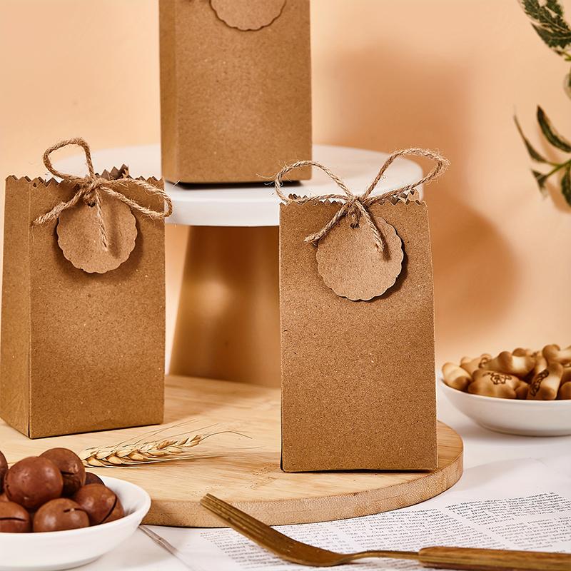 10set With Tag and Rope Candy Box Bread Bag White Candy Biscuit Bag For Guest Gift Gift Bag Brown 7x3.5x11CM